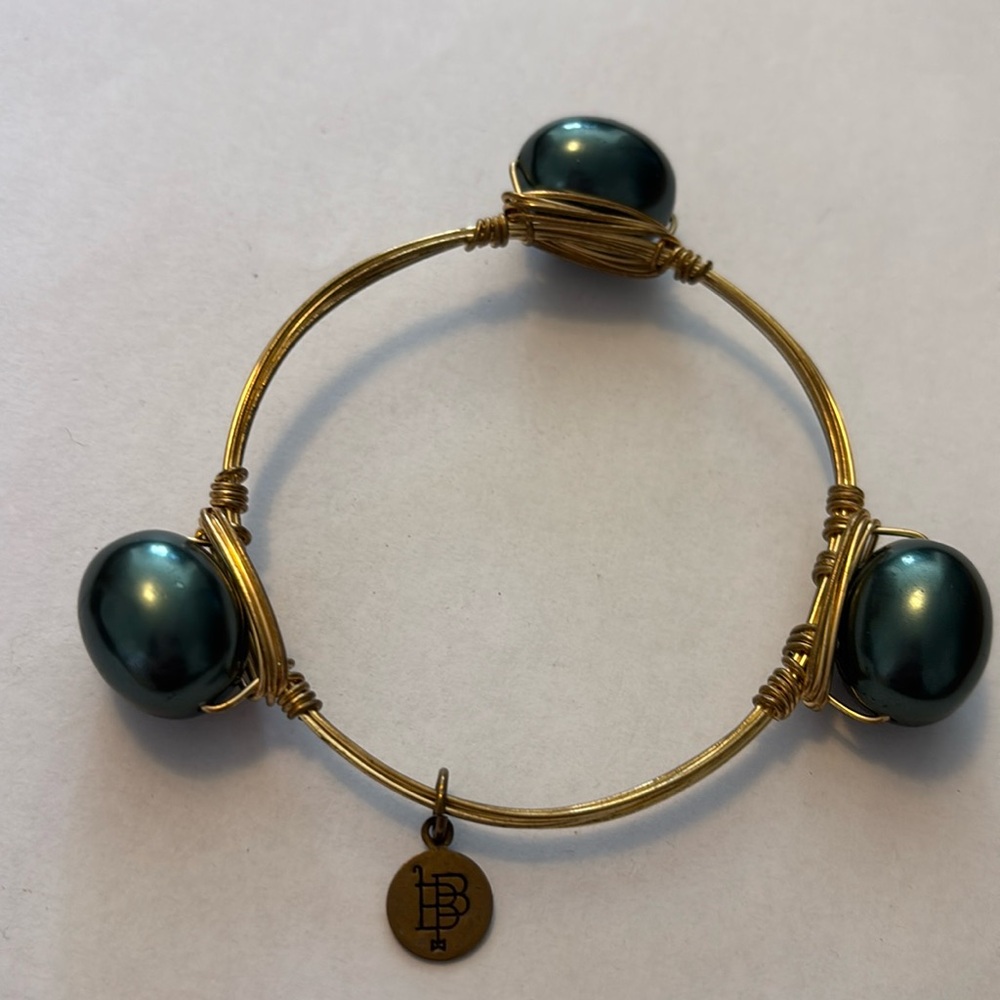 Bourbon And Bowties, Large Faux Pearl And Gold Bangle Bracelet